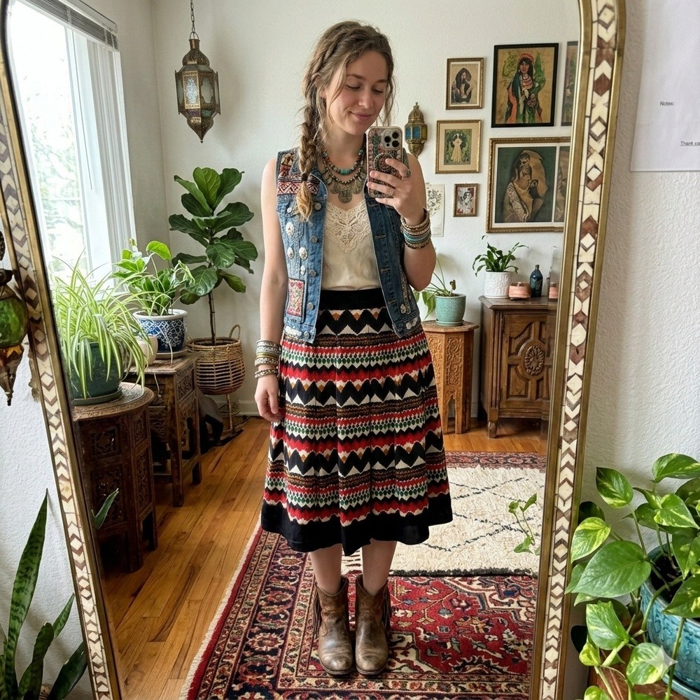 Anthropologie Fei Pleated A-Line Skirt Womens Size‎ 2 Geometric Chevron Pockets